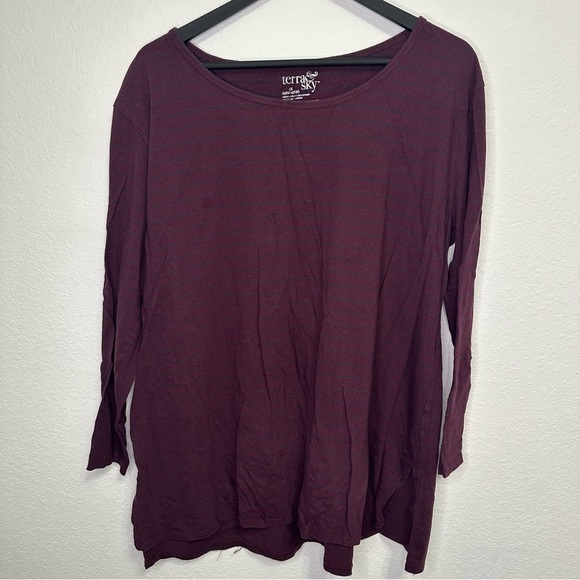 Terra & Sky Burgundy Long Sleeve Shirt with Subtle Gray Stripes – Size 1X - Picture 1 of 4